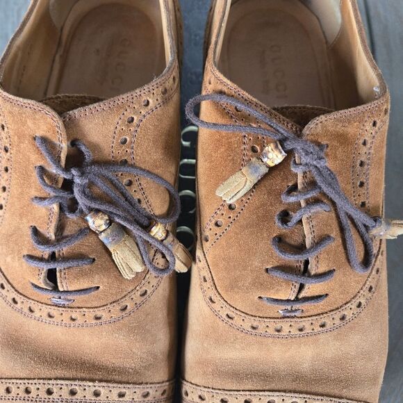 GUCCI Men's Cuir/Queen Cambridge Suede Oxford Shoes Size 12 - Picture 6 of 12